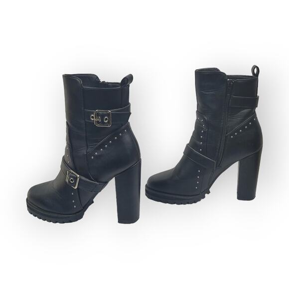 Krush Ankle Chunky Heeled Boots Black Silver Studs Size 5 Gothic Witchy Rocker - Picture 5 of 9